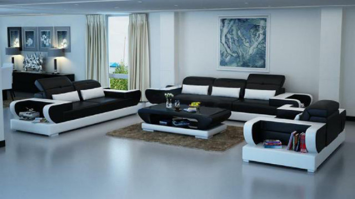 Zestaw sofowy Couch Podkładka Skóra Siedziba Ustawić 3+2+1 Zestaw Nowoczesna Sofa Detmold
