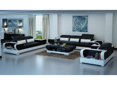 Zestaw sofowy Couch Podkładka Skóra Siedziba Ustawić 3+2+1 Zestaw Nowoczesna Sofa Detmold