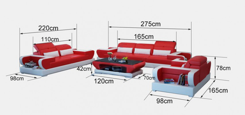 Zestaw sofowy Couch Podkładka Skóra Siedziba Ustawić 3+2+1 Zestaw Nowoczesna Sofa Detmold