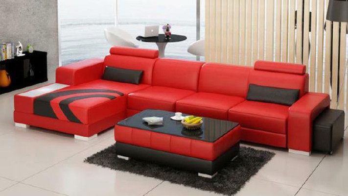 Sofa Couch Żywy krajobraz XXL Couch Sofa skórzana z Ottoman Zestaw sofowy V015