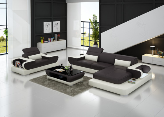 Design XXL Duża Sofa Narożnikowa kanapa z USB Ledersofa Couch Podkładka Narożnik Żywy krajobraz