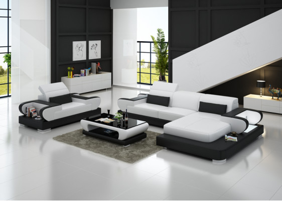 Design XXL Duża Sofa Narożnikowa kanapa z USB Ledersofa Couch Podkładka Narożnik Żywy krajobraz