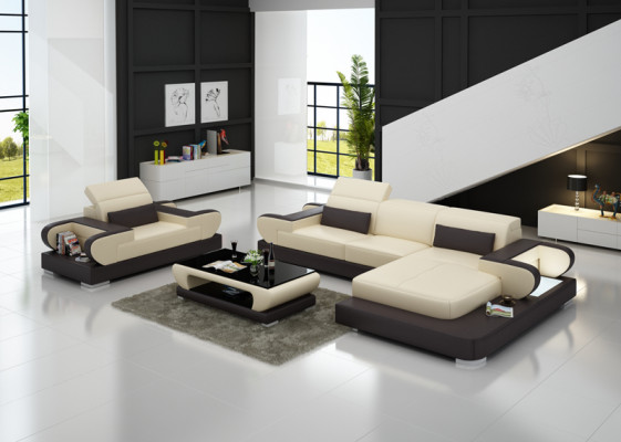 Design XXL Duża Sofa Narożnikowa kanapa z USB Ledersofa Couch Podkładka Narożnik Żywy krajobraz