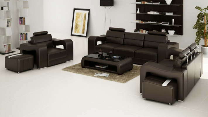 Living Skóra Sofa Krajobrazowa + USB Ustawić Narożnik Sofy Siedziba Obcios Nowa Podkładka