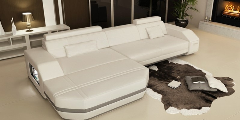 Narożnikowa kanapa USB + LED Sofa Żywy krajobraz U Form Podkładka Couch Sofa skórzana Materiał Skóra