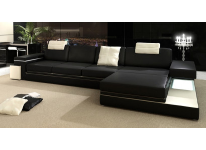 Skórzana sofa z USB Żywy krajobraz XXL Narożnikowa kanapa Bigsofa Design Couch Designerska sofa