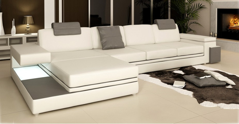 Skórzana sofa z USB Żywy krajobraz XXL Narożnikowa kanapa Bigsofa Design Couch Designerska sofa