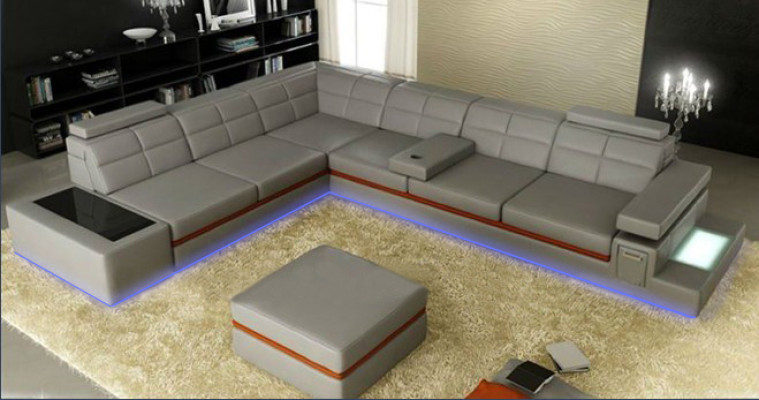 Skórzana sofa kanapa Żywy krajobraz Narożnikowa kanapa Narożnik Ustawić +USB New Design Nowoczesna Sofa