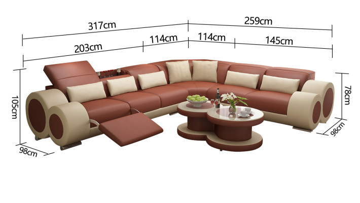 Skórzana sofa kanapa Żywy krajobraz Narożnik kanapa Narożnik Ustaw Design Nowoczesna Sofa USB Relaks