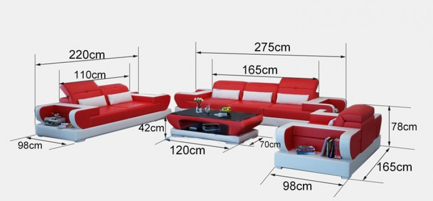 Zestaw sofowy Couch Podkładka Skóra Siedziba Ustawić 3+2+1 Zestaw Nowoczesna Sofa na USB