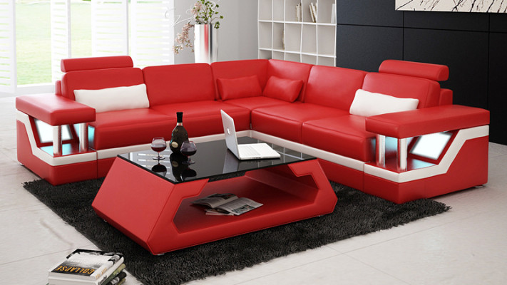 Skórzana sofa z USB Żywy krajobraz Narożnikowa kanapa Narożnik Ustaw Couch Design Sofa L6002B