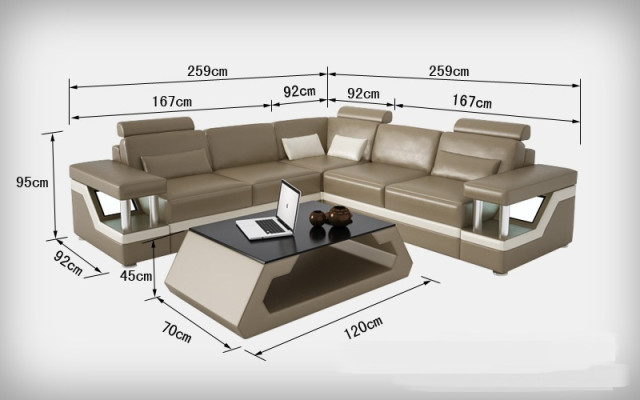 Skórzana sofa z USB Żywy krajobraz Narożnikowa kanapa Narożnik Ustaw Couch Design Sofa L6002B