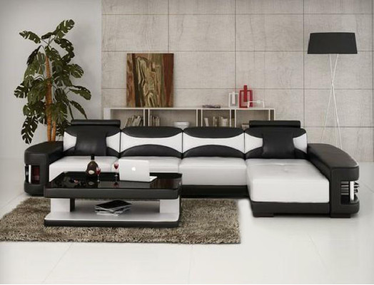 Narożnik kanapa Narożnik Sofa z USB Ustawić Podkładkę Skóra Żywy krajobraz Szezlong Wies