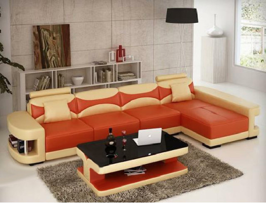 Narożnik kanapa Narożnik Sofa z USB Ustawić Podkładkę Skóra Żywy krajobraz Szezlong Wies