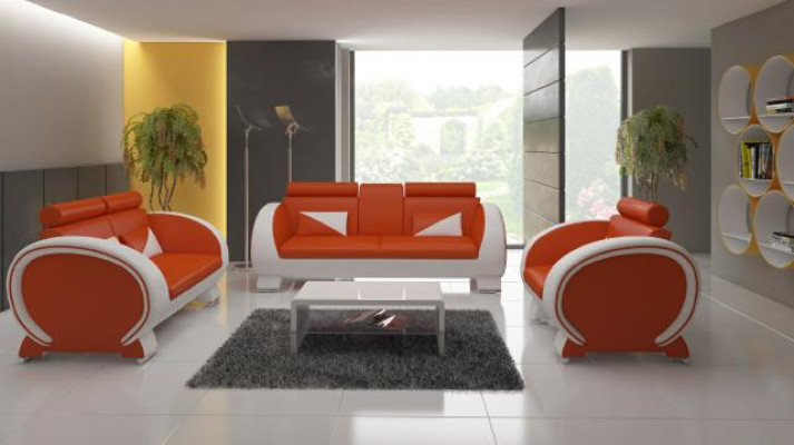 SOFA SKÓRZANA z USB DESIGNER SOFA Ustawić 3+1 COUCH ZESTAW TAPICERÓW Podkładka SOFA