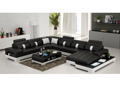 Skóra U Form Żywy krajobraz Couch Big XXL Sofa Podkładka Narożnik Ustawić Narożnik SendS