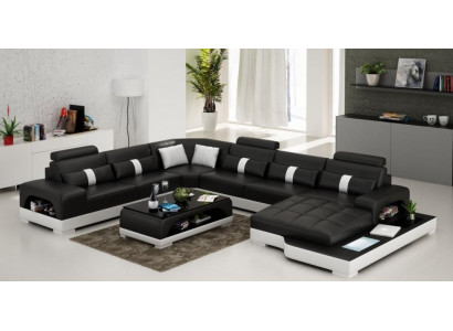 Skóra U Form Żywy krajobraz Couch Big XXL Sofa Podkładka Narożnik Ustawić Narożnik SendS