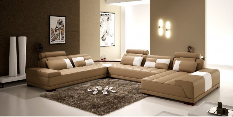 Sofa skórzana Sofa Podkładka Siedziba Narożnik Żywy krajobraz Couch Zestaw narożny PH376 Beżowy