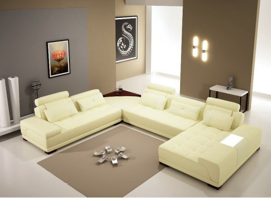Sofa skórzana Sofa Podkładka Siedziba Narożnik Żywy krajobraz Couch Zestaw narożny PH376 Beżowy