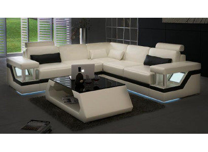 SOFA SKÓRZANA XXL Ustawić Żywy krajobraz NAROŻNIK Skóra Narożnikowa kanapa Czarny / Biały
