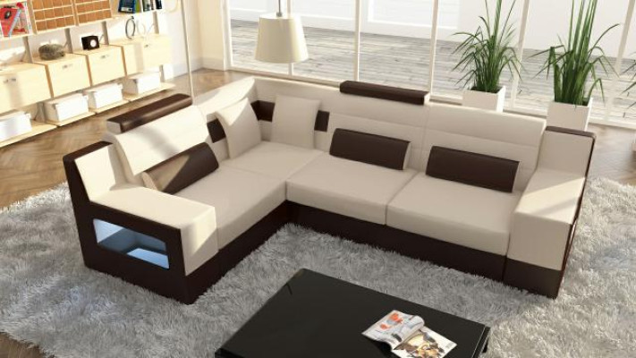 Narożnikowa kanapa Ustaw Włókienniczy Materiał Skóra Sofy Żywy krajobraz Sofa + USB Podkładka Narożnik