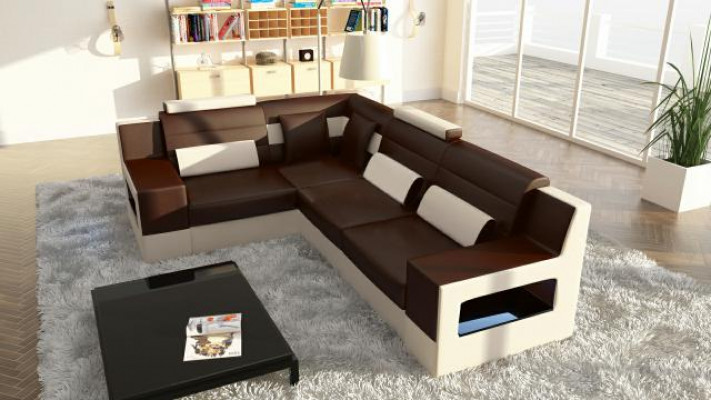 Żywy krajobraz Sofa + USB,Podkładka Narożnik Narożnikowa kanapa Ustawić Włókienniczy Materiał Skóra Sofy