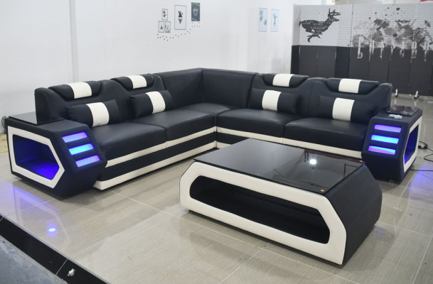 Nowoczesny zestaw narożny Tapicerka siedziska kanapy Narożnikowa kanapa Podkładka Led Design Sofa