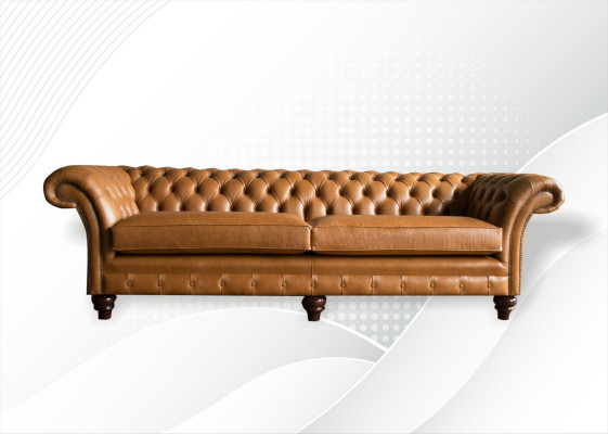 Sofa Chesterfield Brązowa xxl Duża Skóra Meble do Salonu 4 miejsce do siedzenia Brązowa