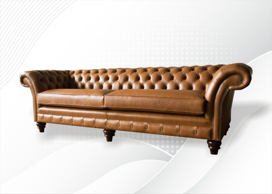 Sofa Chesterfield Brązowa xxl Duża Skóra Meble do Salonu 4 miejsce do siedzenia Brązowa