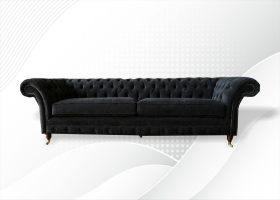 Duża Sofa 4 miejsce do siedzenia Couch Chesterfield Podkładka Ustawić Skórę Włókienniczą Czarny