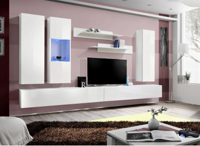 Jednostka ścienna Drewno Meble do Salonu Biały Szafka RTV Nowoczesny Design Ściana Półki
