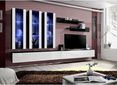 Jednostka ścienna Wisząca Gablota Do Salonu Niska Szafka RTV Nowoczesny Design Zestaw 7-częściowy.