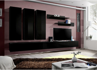 Kompletny zestaw 7 sztuk Czarny Jednostka ścienna szafka ścienna meble drewniane luksusowe Meble Nowe