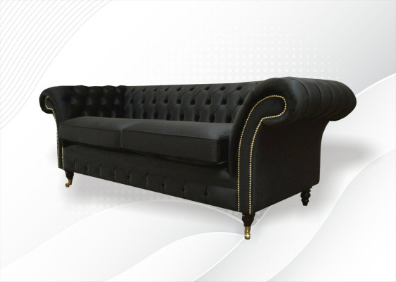 Chesterfield Couch Podkładka Sofas Classic Włókienniczy Czarny Sofa 3 miejsce do siedzenia