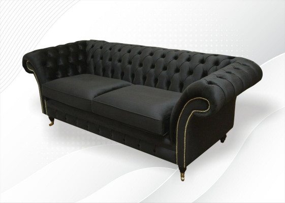 Chesterfield Couch Podkładka Sofas Classic Włókienniczy Czarny Sofa 3 miejsce do siedzenia