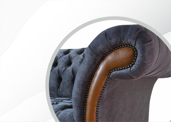 Chesterfield Sofa Couch Podkładka 3 miejsce do siedzenia Szary Włókienniczy Materiał Szary Kanapy