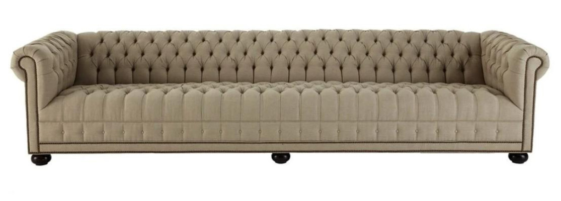 Kremowy Chesterfield Salon Czteromiejscowe Kanapy Sofa Meble Materiałowe Sofy