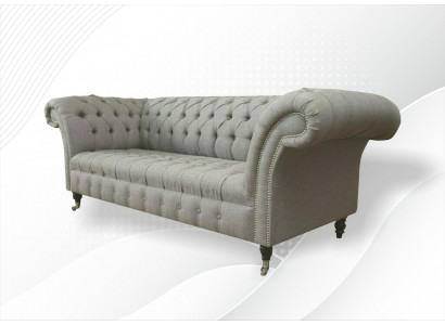 Szary Chesterfield Sofa Kanapa Podkładka Materiał Skóra Couchen Aksamit Ustawić