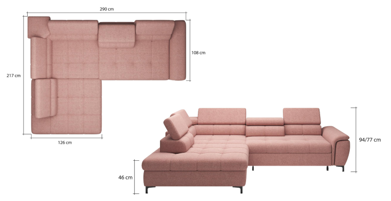 Narożnikowa kanapa Sofa w kształcie litery L Podkładka rozkładana sofa Włókiennicza Funkcja łóżka Włókienniczego
