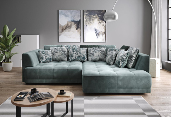 Narożnikowa kanapa L Shape Żywy krajobraz Couch Narożnikowa kanapa Podkładka Green L Shape Modern Sofa