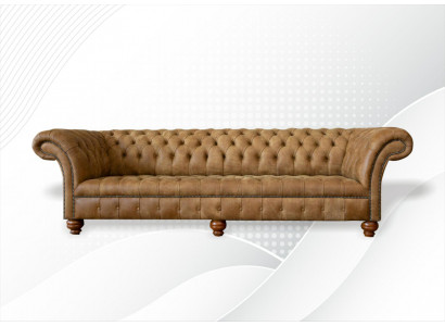 Chesterfield 4 miejsce do siedzenia Jasnobrązowe Nowoczesne designerskie kanapy Skóra Sofa Creative Meble