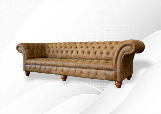 Chesterfield 4 miejsce do siedzenia Jasnobrązowe Nowoczesne designerskie kanapy Skóra Sofa Creative Meble