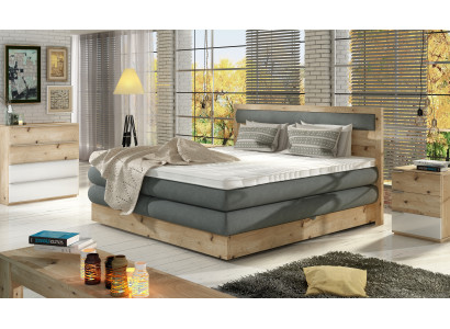 Luksusowe łóżko Boxspring Łóżko Dąb Prawdziwe drewno Podkładka Design Double Land Skóra