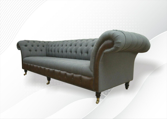 Chesterfield 4 miejsce do siedzenia Gray Material Living Room Design Podkładka Sofa Duża Włókienniczy Meble