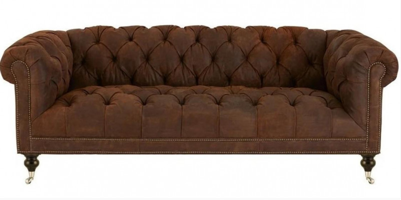 Brązowa Trzyosobowa Sofa Chesterfield Nowoczesny Design Skóra Sofa Design Meble Aksamit Materiał