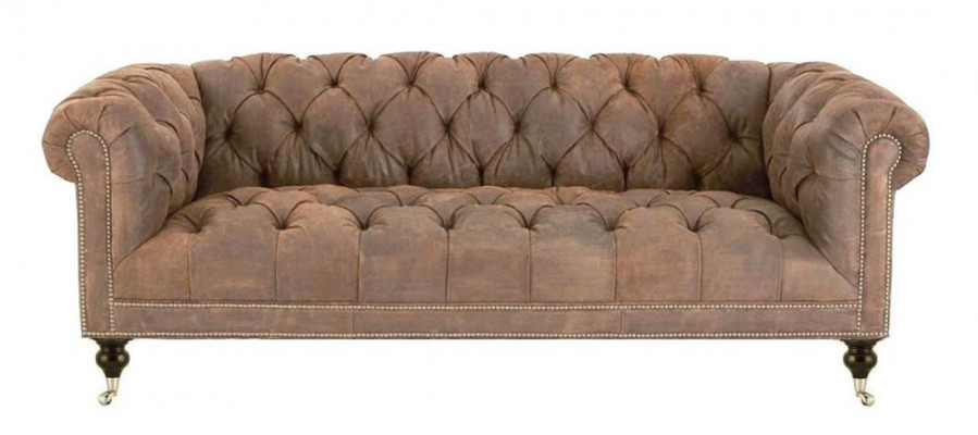 Brązowa Trzyosobowa Sofa Chesterfield Nowoczesny Design Skóra Sofa Design Meble Aksamit Materiał