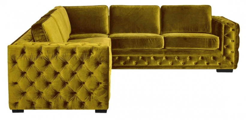 Chesterfield Aksamit Narożnikowa kanapa Sofa Kanapa Podkładka Zestaw narożny Sofy do salonu Żółta