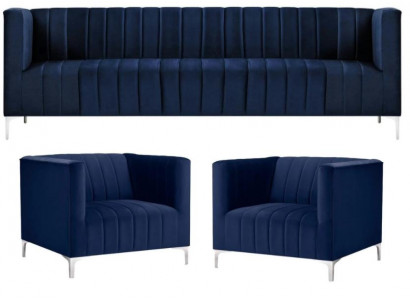 Granatowy Zestaw sofowy Trzyosobowy Materiał Nowy Kreatywny Projekt Sofa 2 Fotel Modern