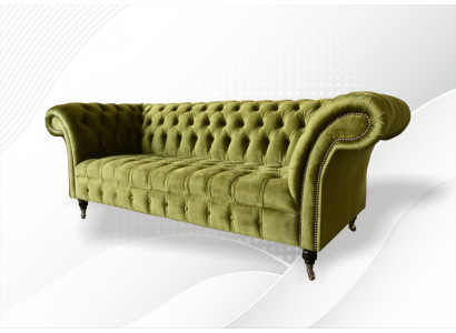 Kanapy Trzyosobowe Chesterfield Green do salonu Podkładka Sofa Włókienniczy Nowość
