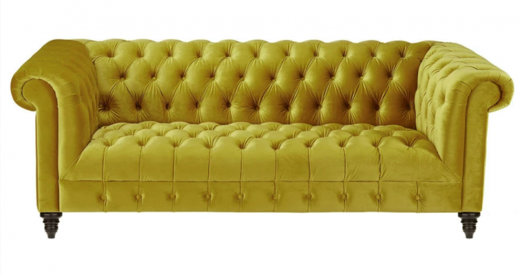 Żółta Trzyosobowa Kanapa Chesterfield Nowoczesny Design Sofa Materiałowa Nowe Oryginalne Meble